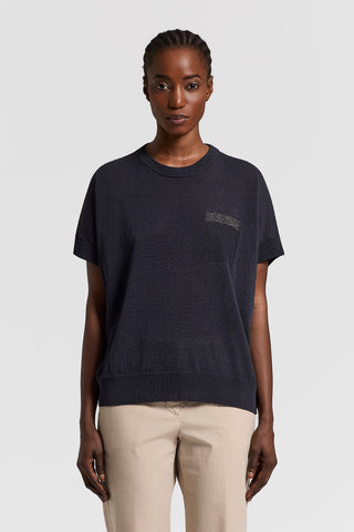 Linen and cotton short-sleeved sweater