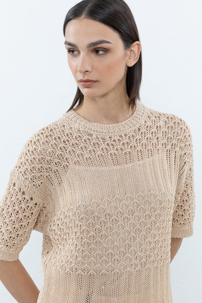 Mercerized pure cotton and mini sequin sweater  