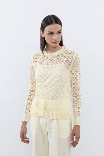 Mercerized pure cotton and mini sequin sweater  