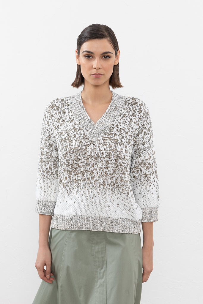 Nuanced jacquard pattern cotton and micro sequin sweater  
