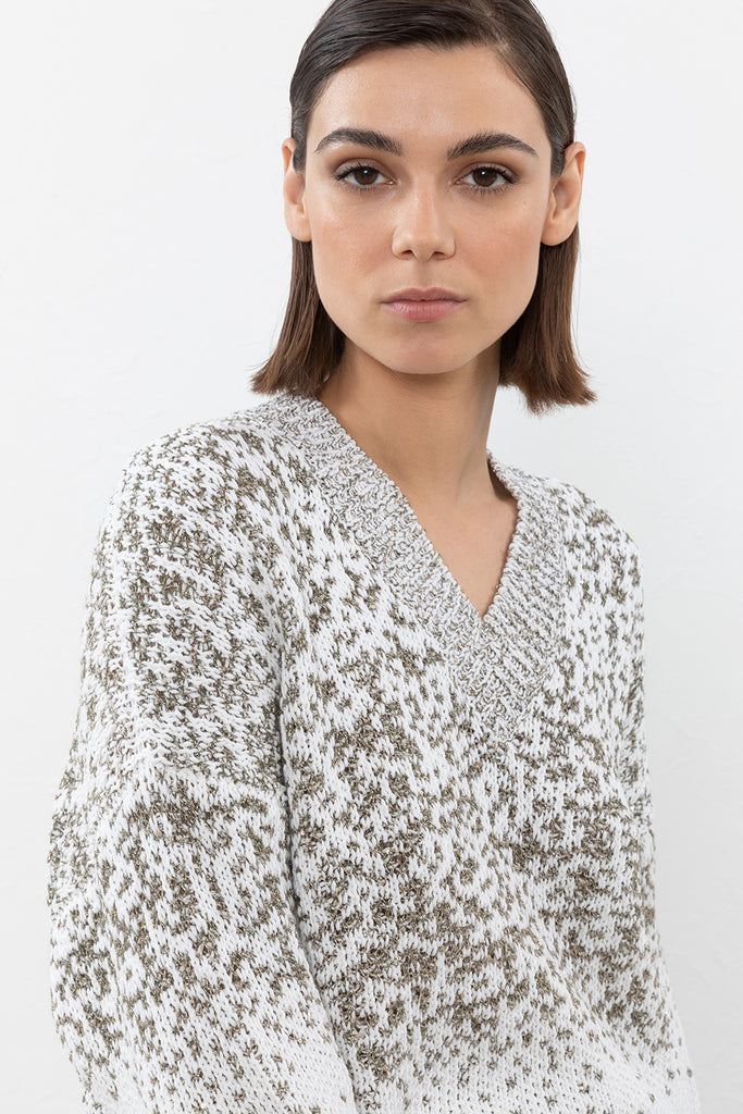 Nuanced jacquard pattern cotton and micro sequin sweater  