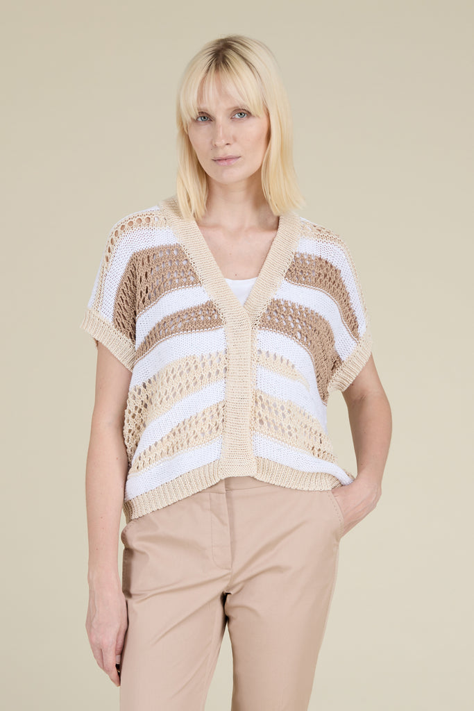 Striped cardigan in pure cotton yarn with paillettes  