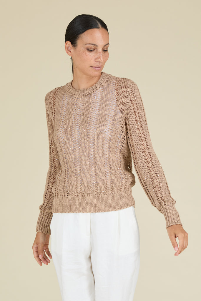 Sweater in pure cotton yarn with paillettes  