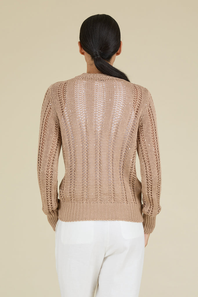 Sweater in pure cotton yarn with paillettes  