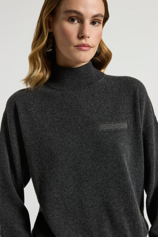 Maglia collo alto in lana seta cashmere