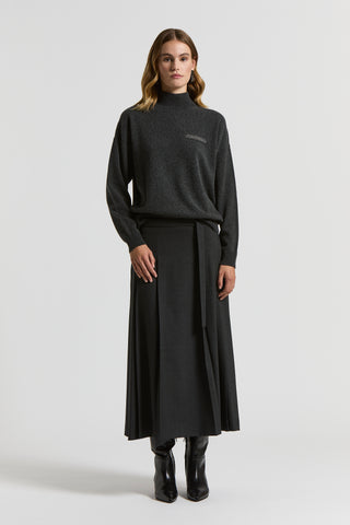 Long technical wool flannel skirt