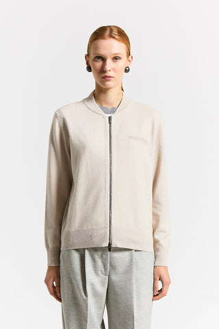Cardigan con zip in lana seta cashmere