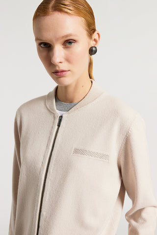 Cardigan con zip in lana seta cashmere