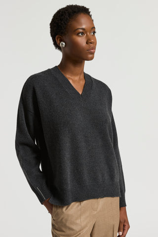 Maglia collo a V in filato di puro cashmere