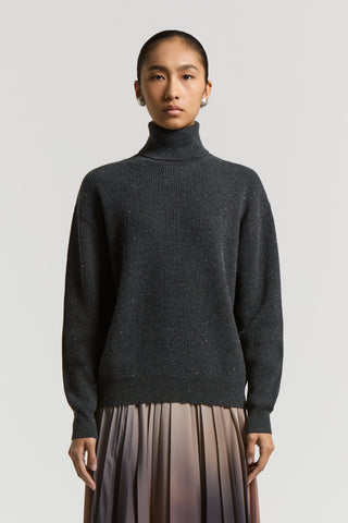 Polo-neck wool, silk and cashmere jumper
