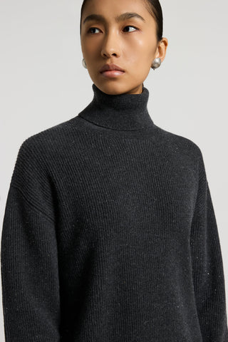 Polo-neck wool, silk and cashmere jumper