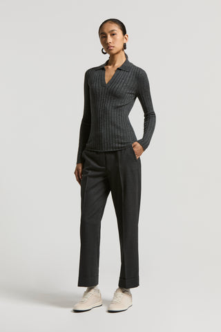 Wool and viscose rib-knit jumper with polo-style neck