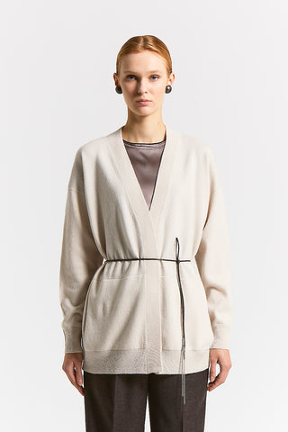 Cardigan con cintura in lana seta cashmere