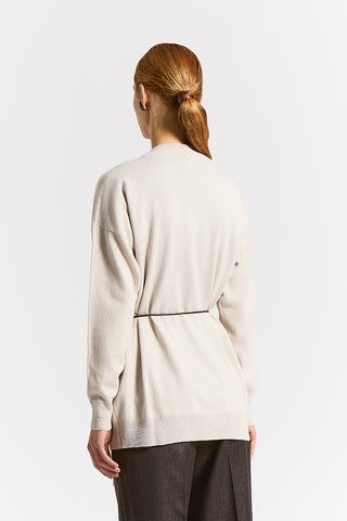 Cardigan con cintura in lana seta cashmere