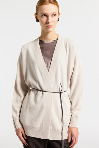 Cardigan con cintura in lana seta cashmere