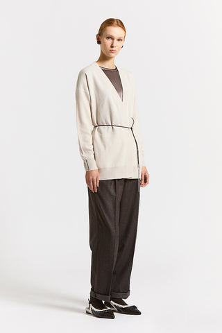 Cardigan con cintura in lana seta cashmere