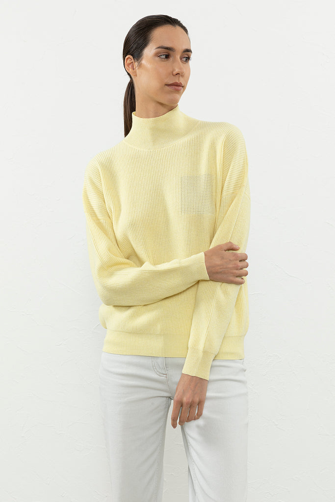 Wool, silk and cashmere sweater with high collar  