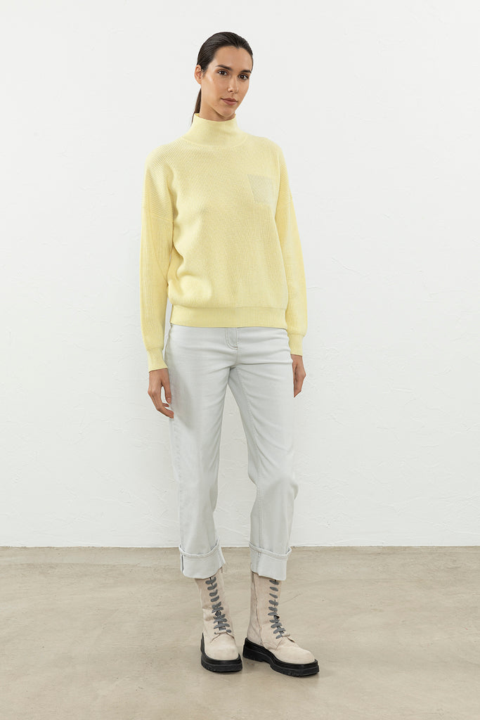 Wool, silk and cashmere sweater with high collar  