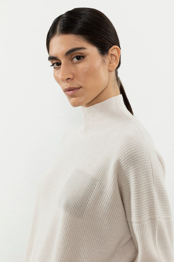 Wool, silk and cashmere sweater with high collar  