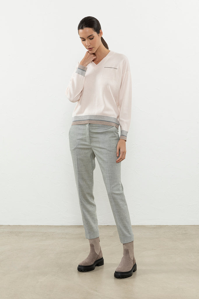 V-neck sweater in wool, silk and cashmere  