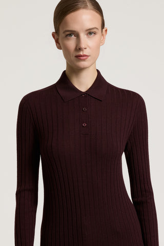 Maglia polo a costa larga in pura lana 2 / 3