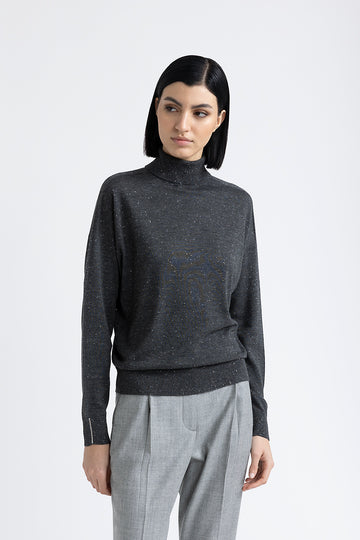 Wool, viscose and lurex high neck sweater  