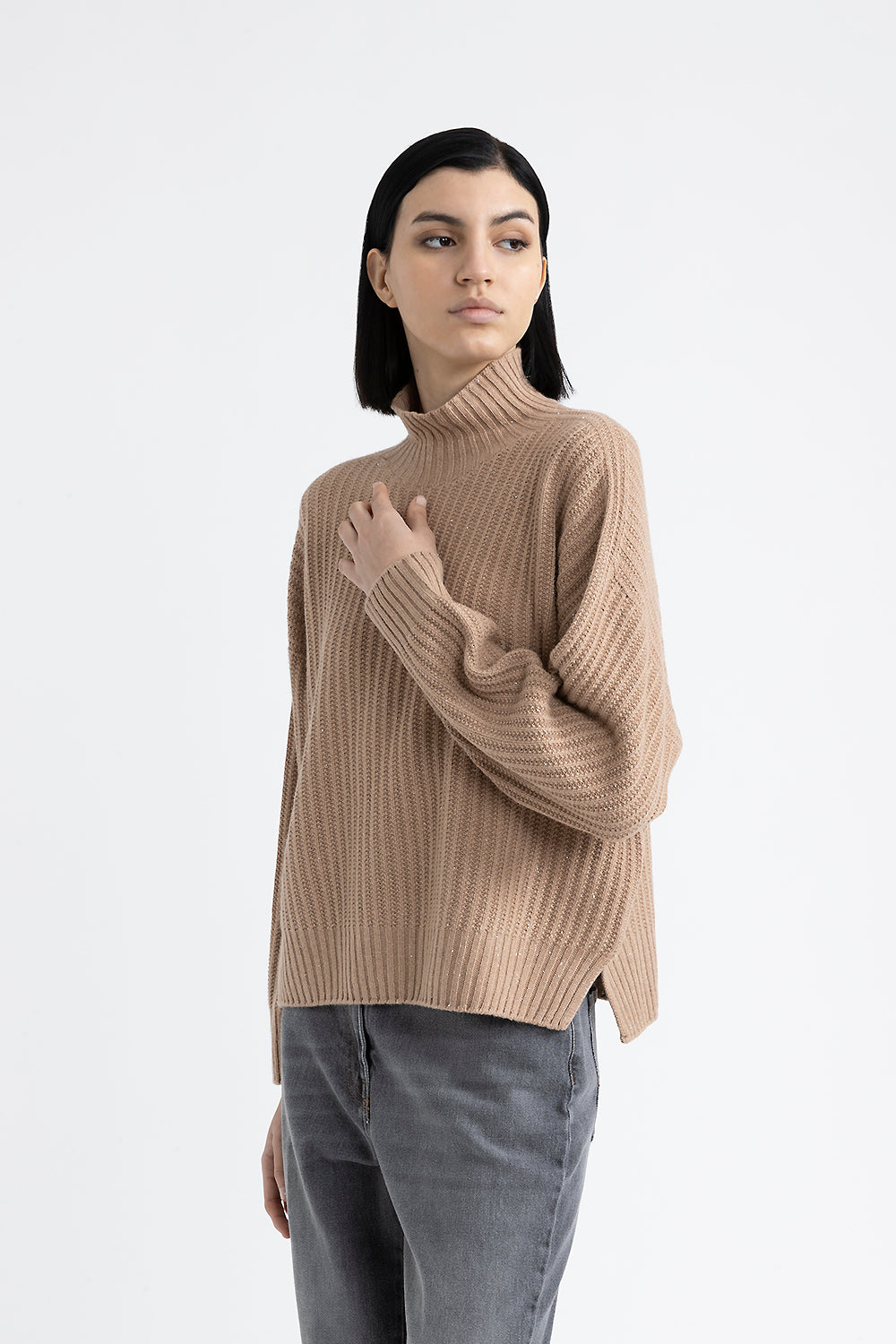 Peserico Maglia con collo a lupetto in lana, seta e cashmere con lurex