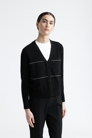 Wool, silk, cashmere and lurex cardigan  