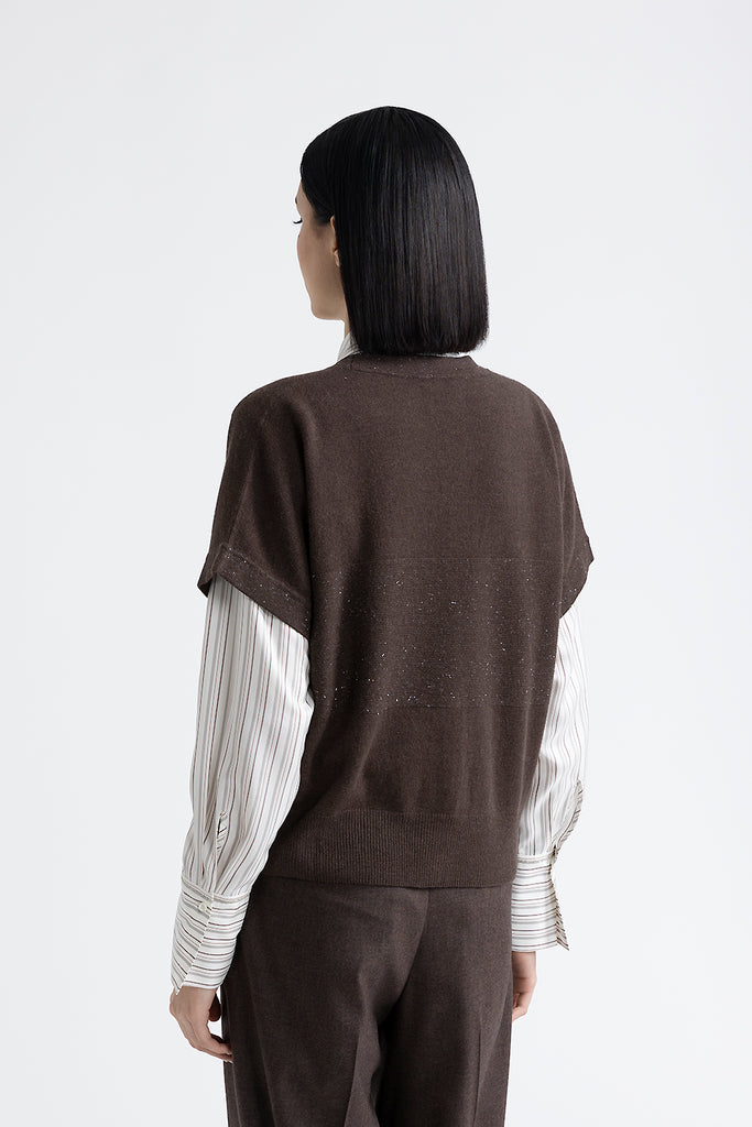 Wool, silk, cashmere and lurex short sleeve cardigan  