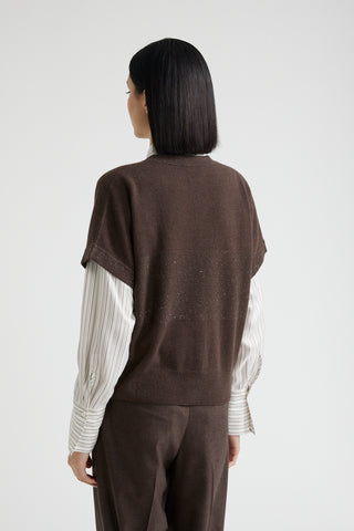 Wool, silk, cashmere and lurex short sleeve cardigan  