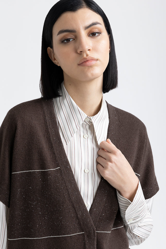 Wool, silk, cashmere and lurex short sleeve cardigan  