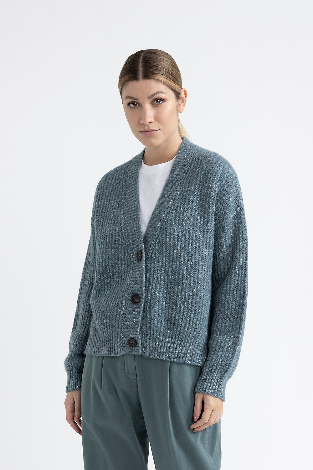 Peserico Cardigan in alpaca, mohair e cotone con lurex