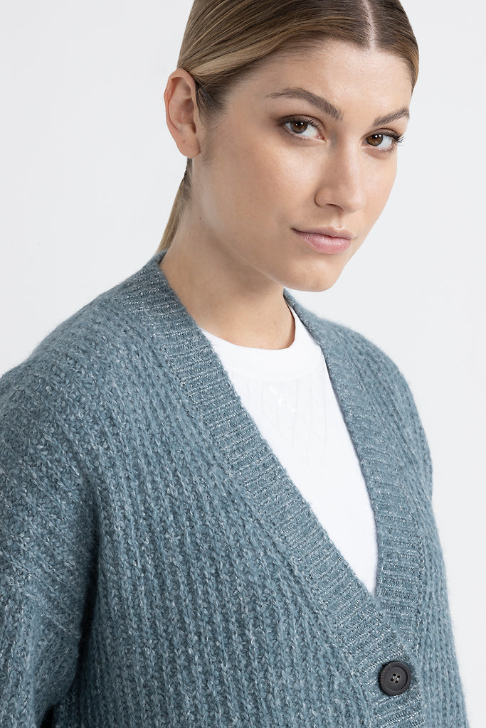 Alpaca, mohair, cotton and lurex cardigan  