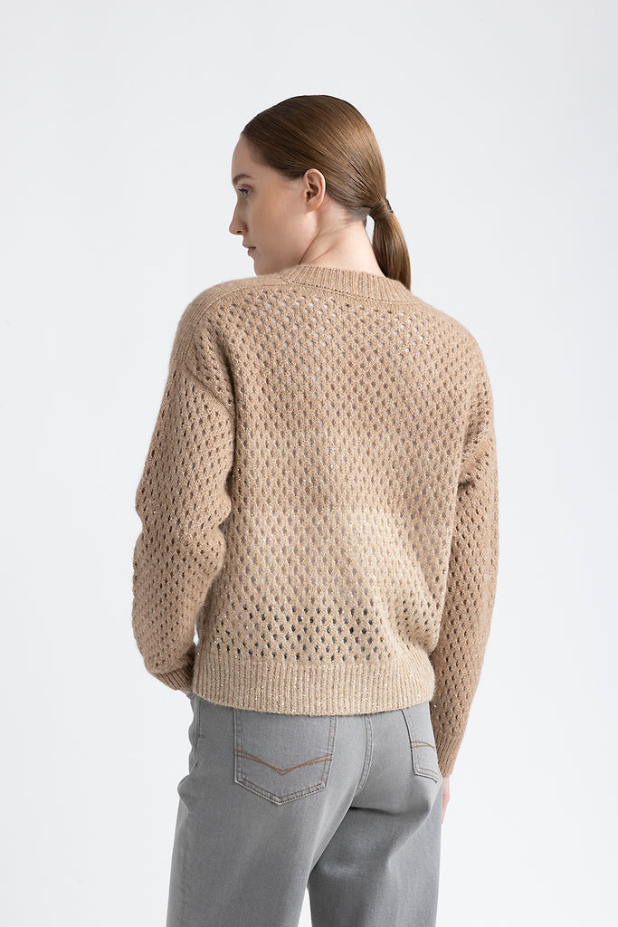 Wool, silk, cashmere, alpaca openwork cardigan  