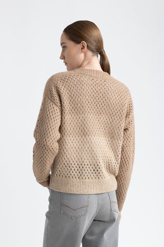 Wool, silk, cashmere, alpaca openwork cardigan  