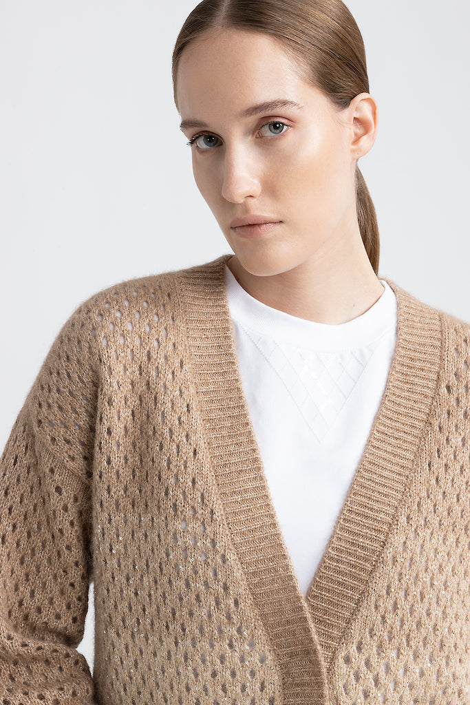 Wool, silk, cashmere, alpaca openwork cardigan  