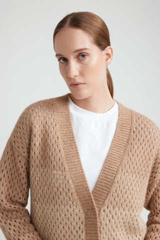 Wool, silk, cashmere, alpaca openwork cardigan  