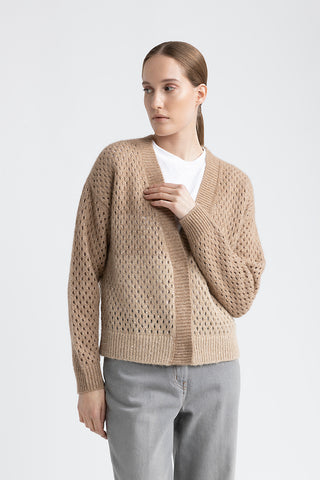 Wool, silk, cashmere, alpaca openwork cardigan  