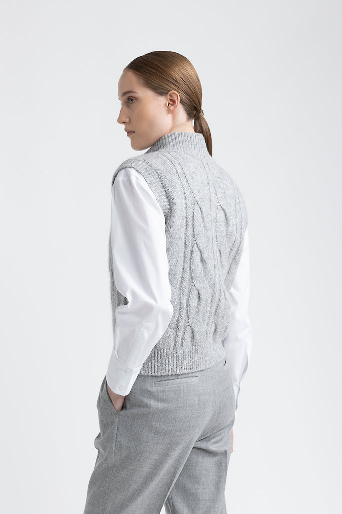 Wool, silk, cashmere gilet with micro-sequins  