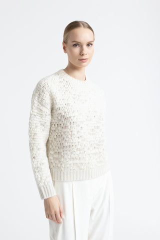 Wool, alpaca and lurex shaded jacquard sweater  