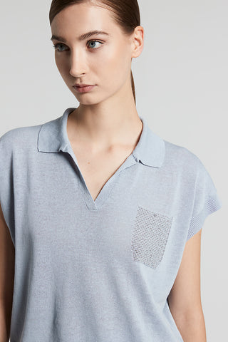 Linen and cotton crepe polo shirt