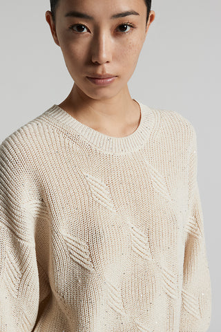 Pure cotton cordonett sweater with sequins