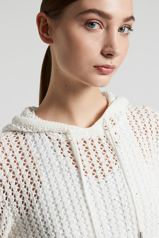 Pure cotton cordonnet sweater with sequins