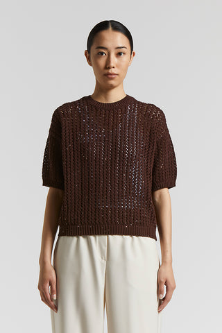 Cotton cordonnet sweater with sequins