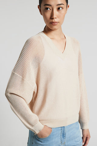 Cotton tricot sweater with sequins