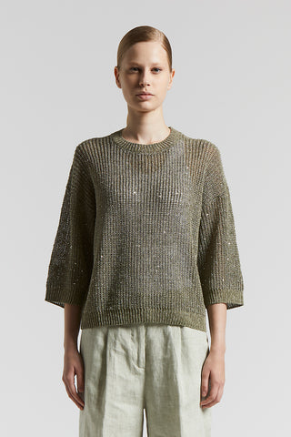 Linen tricot sweater with sequins