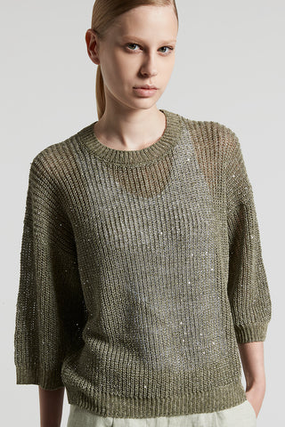 Linen tricot sweater with sequins