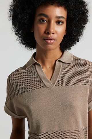 Pure cotton crepe tricot polo shirt