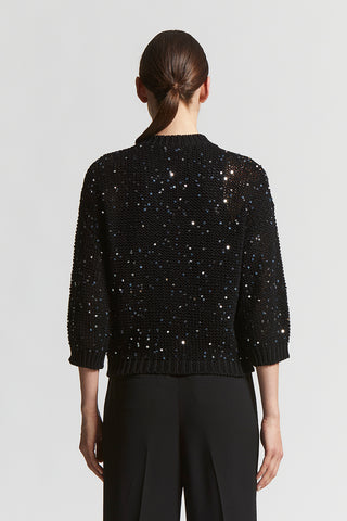 Cotton ribbon sweater with sequins