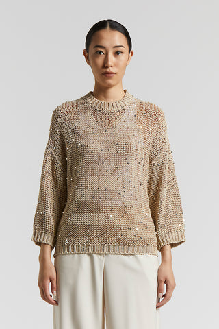 Cotton webbing sweater with sequins